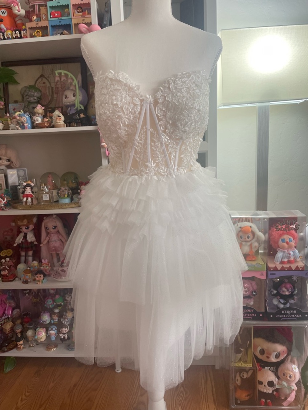 KissProm Ivy White Lace Tulle Homecoming Dress Strapless A-Line Size 14 NWT